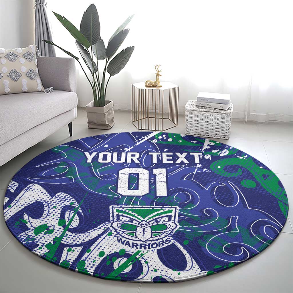 Personalized New Zealand Warriors Rugby Round Carpet Urban Street Graffiti Style - Distressed Splatter Elements