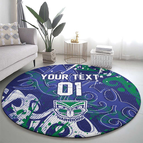 Personalized New Zealand Warriors Rugby Round Carpet Urban Street Graffiti Style - Distressed Splatter Elements