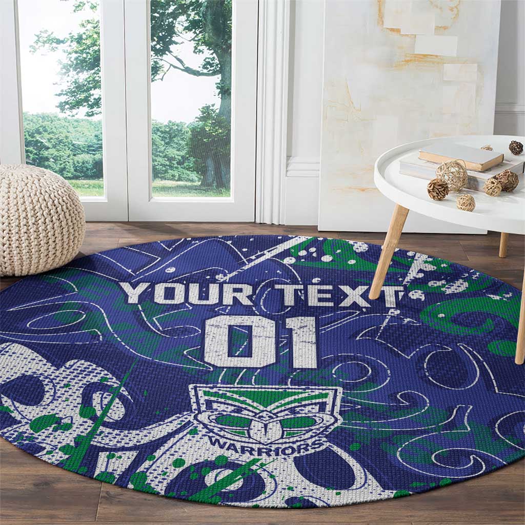 Personalized New Zealand Warriors Rugby Round Carpet Urban Street Graffiti Style - Distressed Splatter Elements