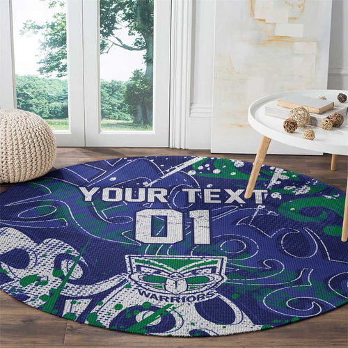 Personalized New Zealand Warriors Rugby Round Carpet Urban Street Graffiti Style - Distressed Splatter Elements