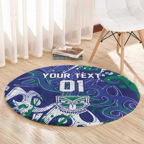 Personalized New Zealand Warriors Rugby Round Carpet Urban Street Graffiti Style - Distressed Splatter Elements