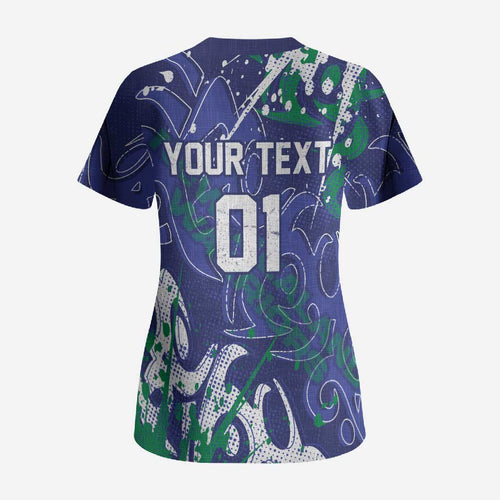 Personalized New Zealand Warriors Rugby Scrub Top Urban Street Graffiti Style - Distressed Splatter Elements