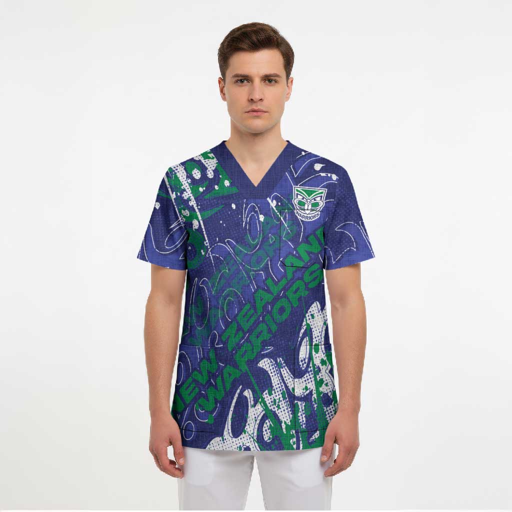 Personalized New Zealand Warriors Rugby Scrub Top Urban Street Graffiti Style - Distressed Splatter Elements