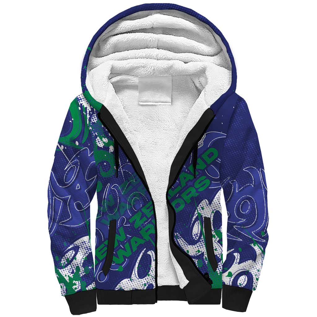 Personalized New Zealand Warriors Rugby Sherpa Hoodie Urban Street Graffiti Style - Distressed Splatter Elements