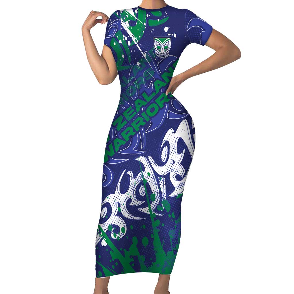 Personalized New Zealand Warriors Rugby Short Sleeve Bodycon Dress Urban Street Graffiti Style - Distressed Splatter Elements