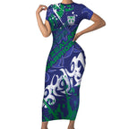 Personalized New Zealand Warriors Rugby Short Sleeve Bodycon Dress Urban Street Graffiti Style - Distressed Splatter Elements