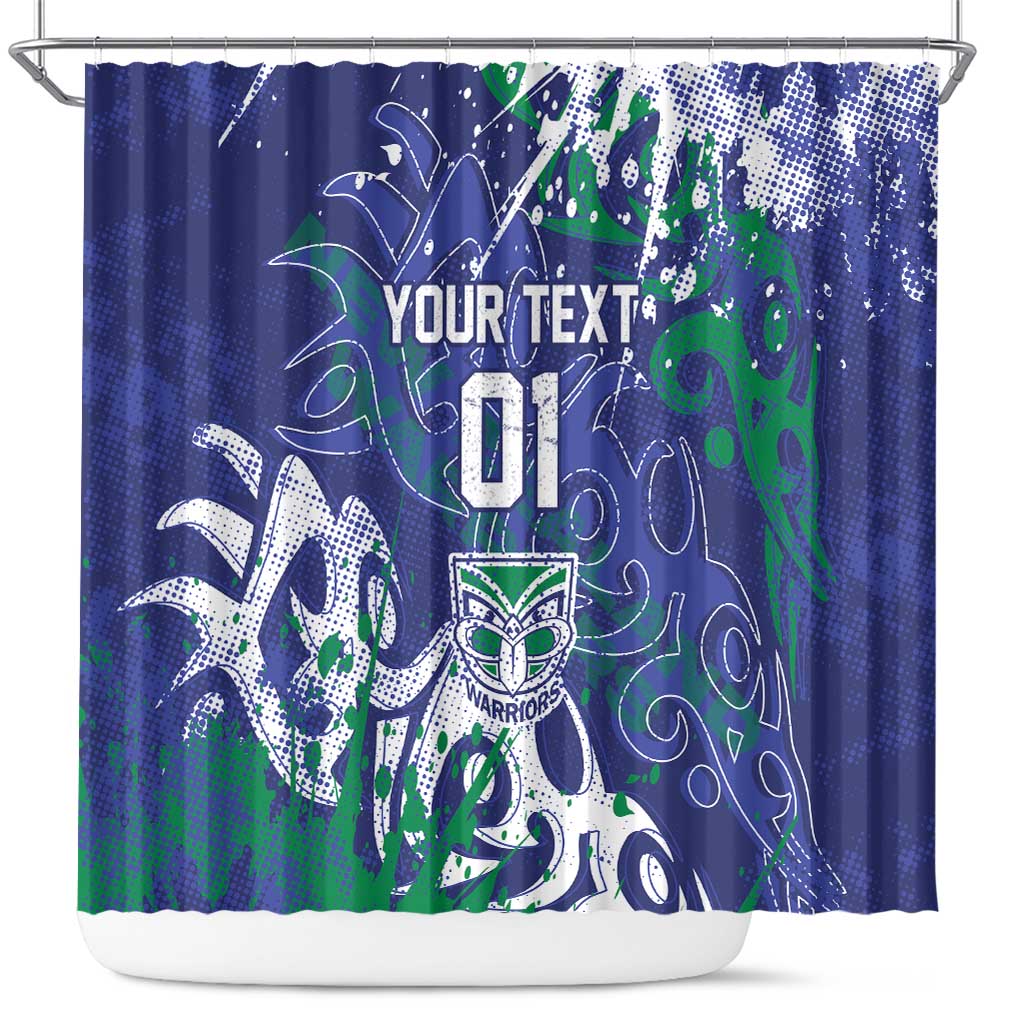 Personalized New Zealand Warriors Rugby Shower Curtain Urban Street Graffiti Style - Distressed Splatter Elements