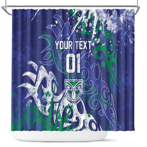 Personalized New Zealand Warriors Rugby Shower Curtain Urban Street Graffiti Style - Distressed Splatter Elements