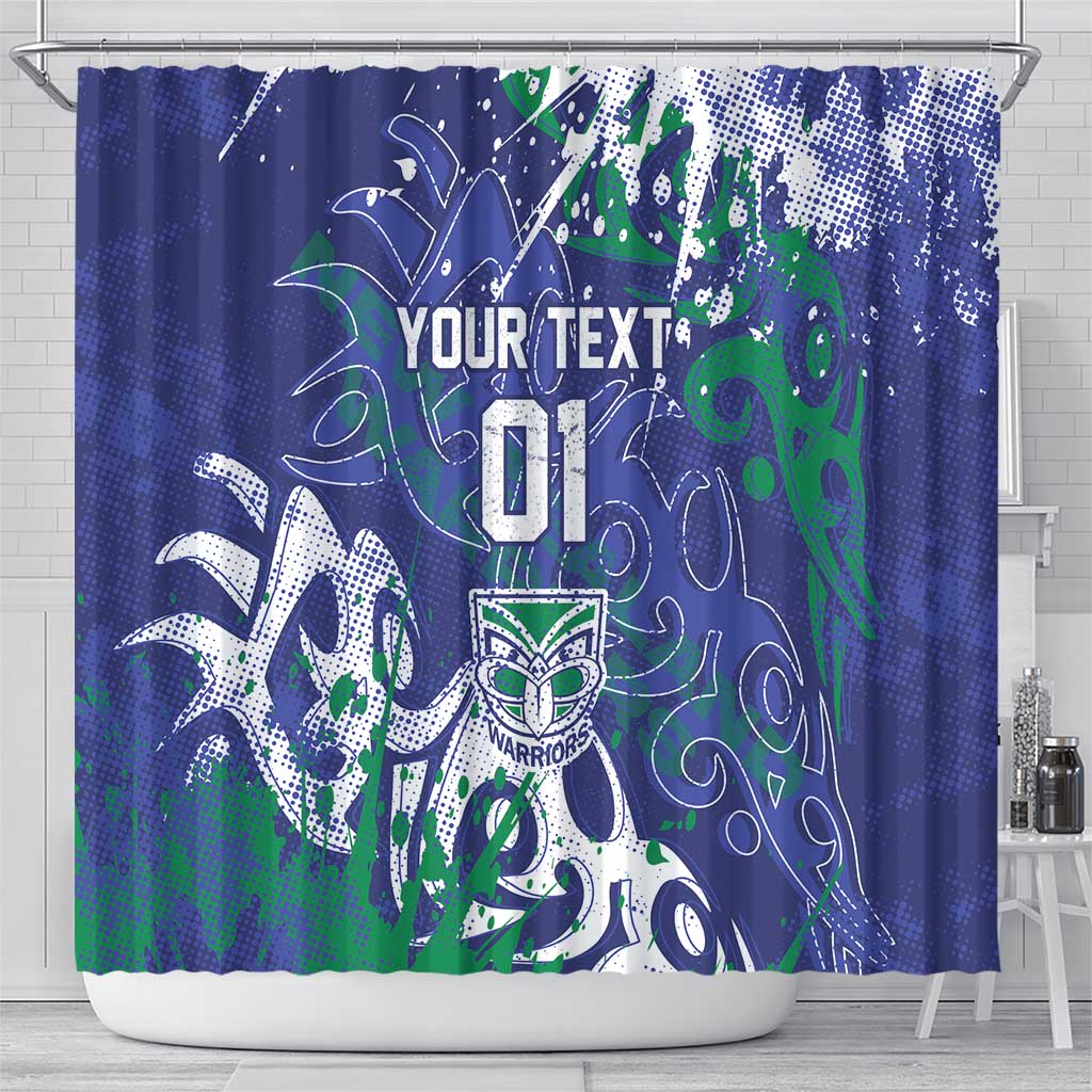 Personalized New Zealand Warriors Rugby Shower Curtain Urban Street Graffiti Style - Distressed Splatter Elements