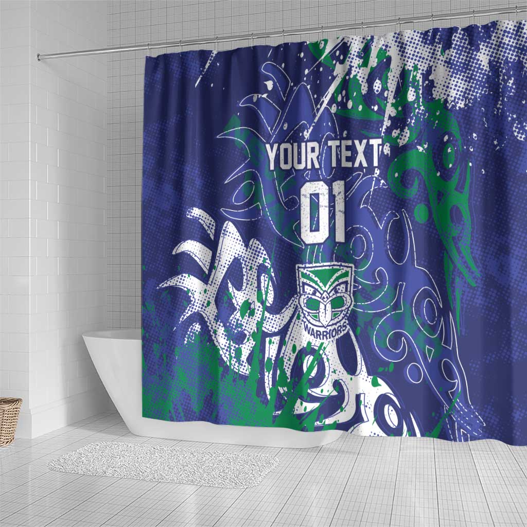 Personalized New Zealand Warriors Rugby Shower Curtain Urban Street Graffiti Style - Distressed Splatter Elements