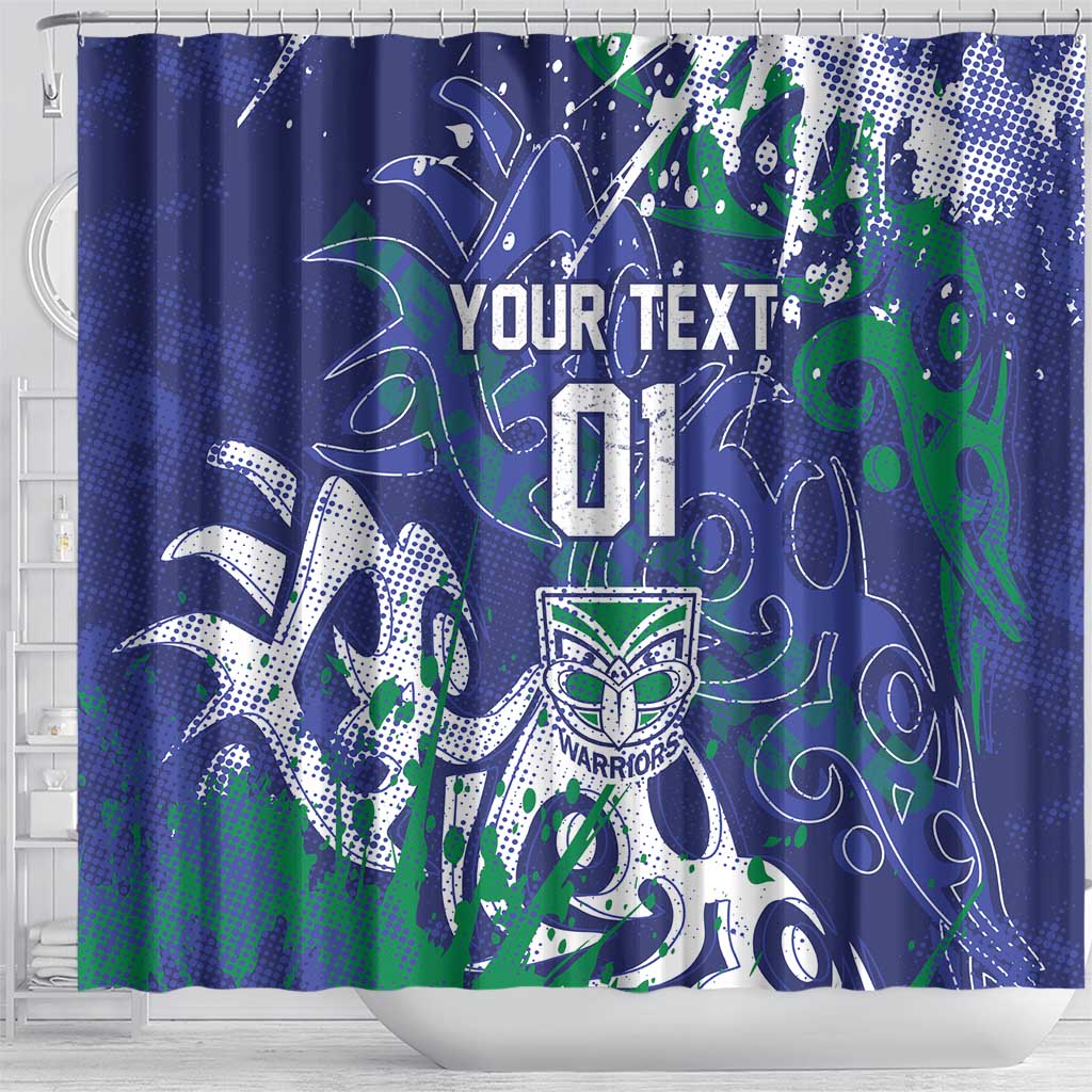 Personalized New Zealand Warriors Rugby Shower Curtain Urban Street Graffiti Style - Distressed Splatter Elements