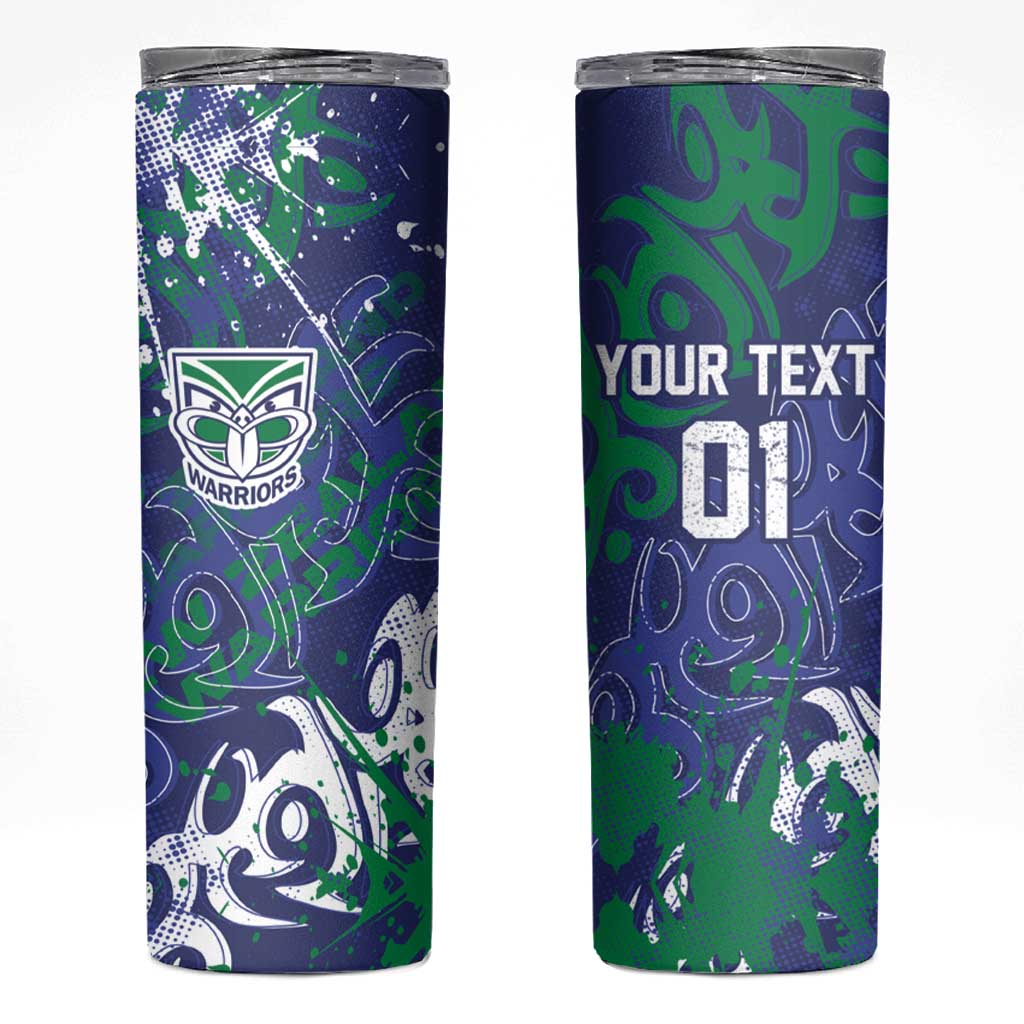 Personalized New Zealand Warriors Rugby Skinny Tumbler Urban Street Graffiti Style - Distressed Splatter Elements