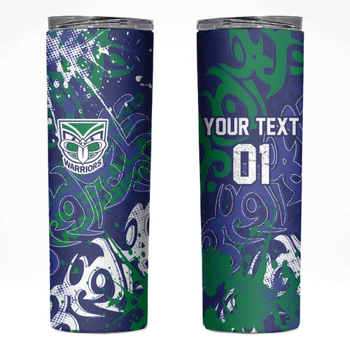 Personalized New Zealand Warriors Rugby Skinny Tumbler Urban Street Graffiti Style - Distressed Splatter Elements