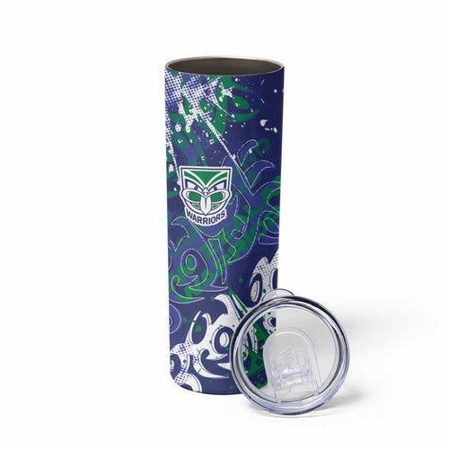 Personalized New Zealand Warriors Rugby Skinny Tumbler Urban Street Graffiti Style - Distressed Splatter Elements