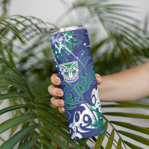 Personalized New Zealand Warriors Rugby Skinny Tumbler Urban Street Graffiti Style - Distressed Splatter Elements
