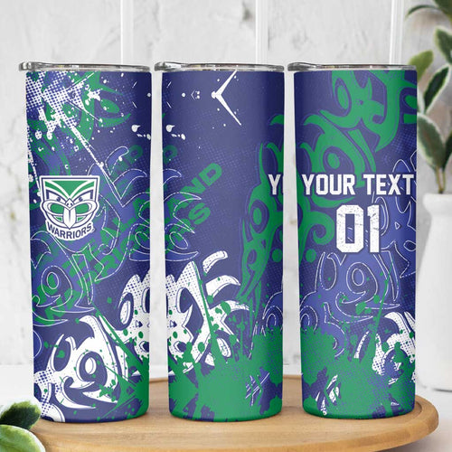 Personalized New Zealand Warriors Rugby Skinny Tumbler Urban Street Graffiti Style - Distressed Splatter Elements