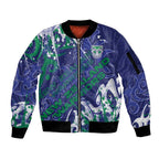 Personalized New Zealand Warriors Rugby Sleeve Zip Bomber Jacket Urban Street Graffiti Style - Distressed Splatter Elements