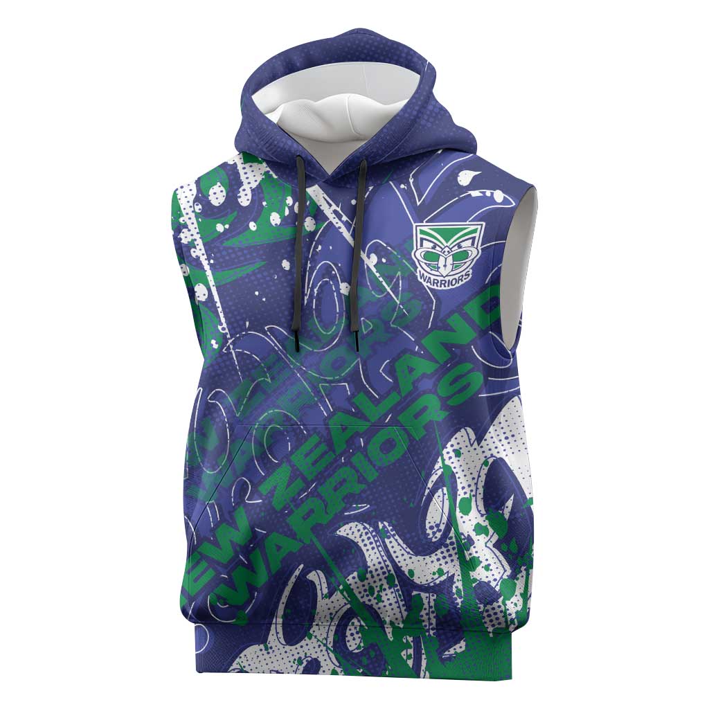 Personalized New Zealand Warriors Rugby Sleeveless Hoodie Urban Street Graffiti Style - Distressed Splatter Elements