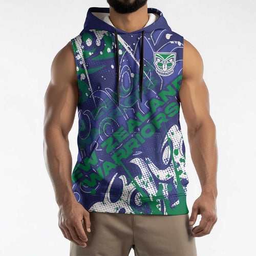 Personalized New Zealand Warriors Rugby Sleeveless Hoodie Urban Street Graffiti Style - Distressed Splatter Elements