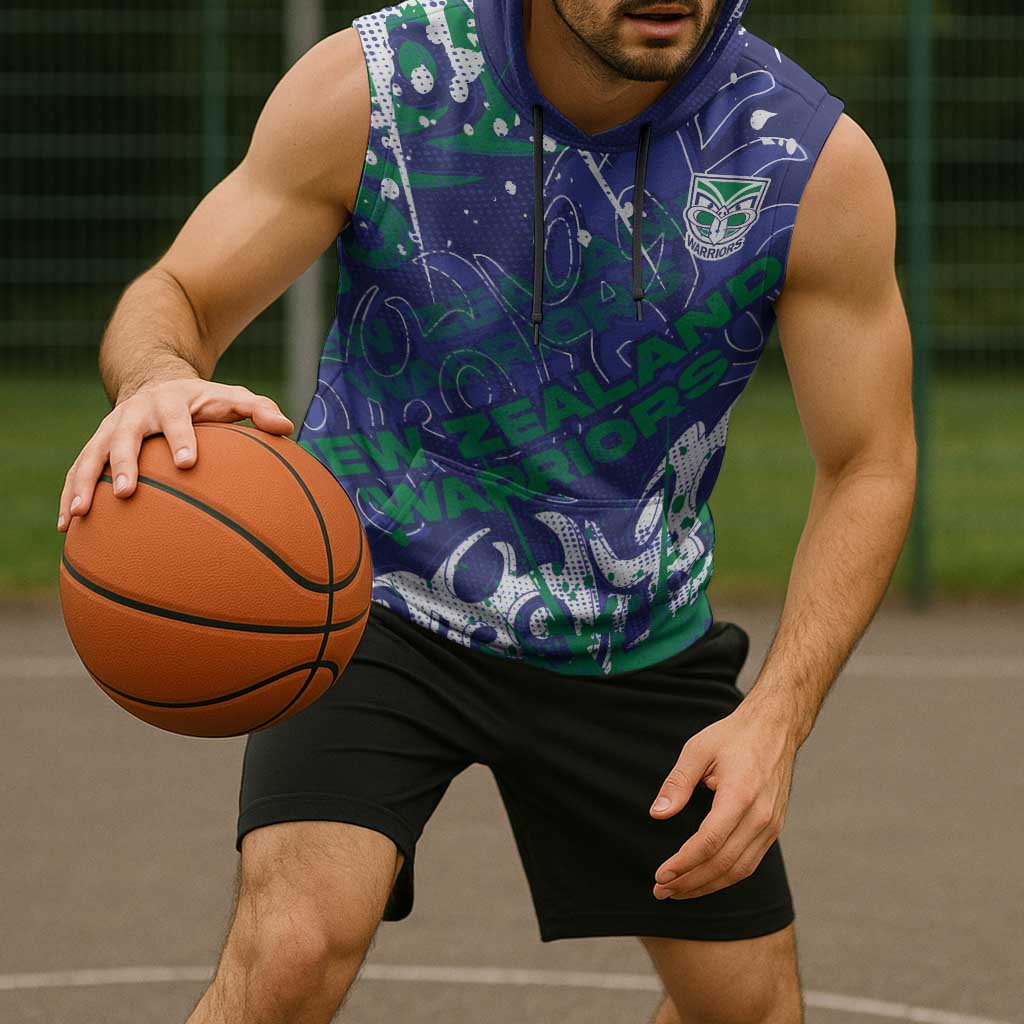 Personalized New Zealand Warriors Rugby Sleeveless Hoodie Urban Street Graffiti Style - Distressed Splatter Elements