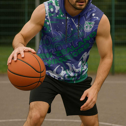 Personalized New Zealand Warriors Rugby Sleeveless Hoodie Urban Street Graffiti Style - Distressed Splatter Elements