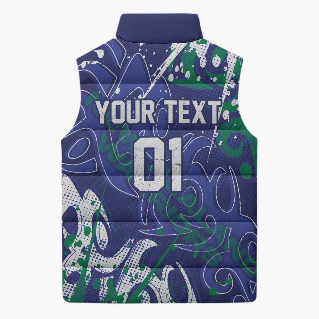 Personalized New Zealand Warriors Rugby Sleeveless Puffer Jacket Urban Street Graffiti Style - Distressed Splatter Elements
