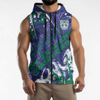 Personalized New Zealand Warriors Rugby Sleeveless Zip Hoodie Urban Street Graffiti Style - Distressed Splatter Elements