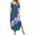 Personalized New Zealand Warriors Rugby Summer Maxi Dress Urban Street Graffiti Style - Distressed Splatter Elements