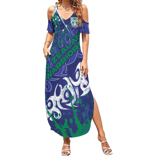 Personalized New Zealand Warriors Rugby Summer Maxi Dress Urban Street Graffiti Style - Distressed Splatter Elements