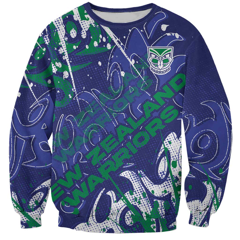 Personalized New Zealand Warriors Rugby Sweatshirt Urban Street Graffiti Style - Distressed Splatter Elements