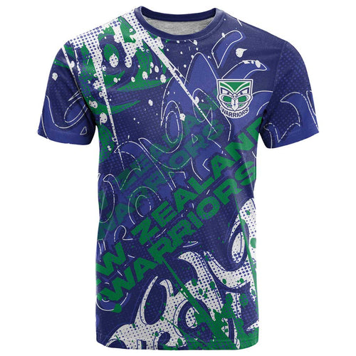 Personalized New Zealand Warriors Rugby T Shirt Urban Street Graffiti Style - Distressed Splatter Elements
