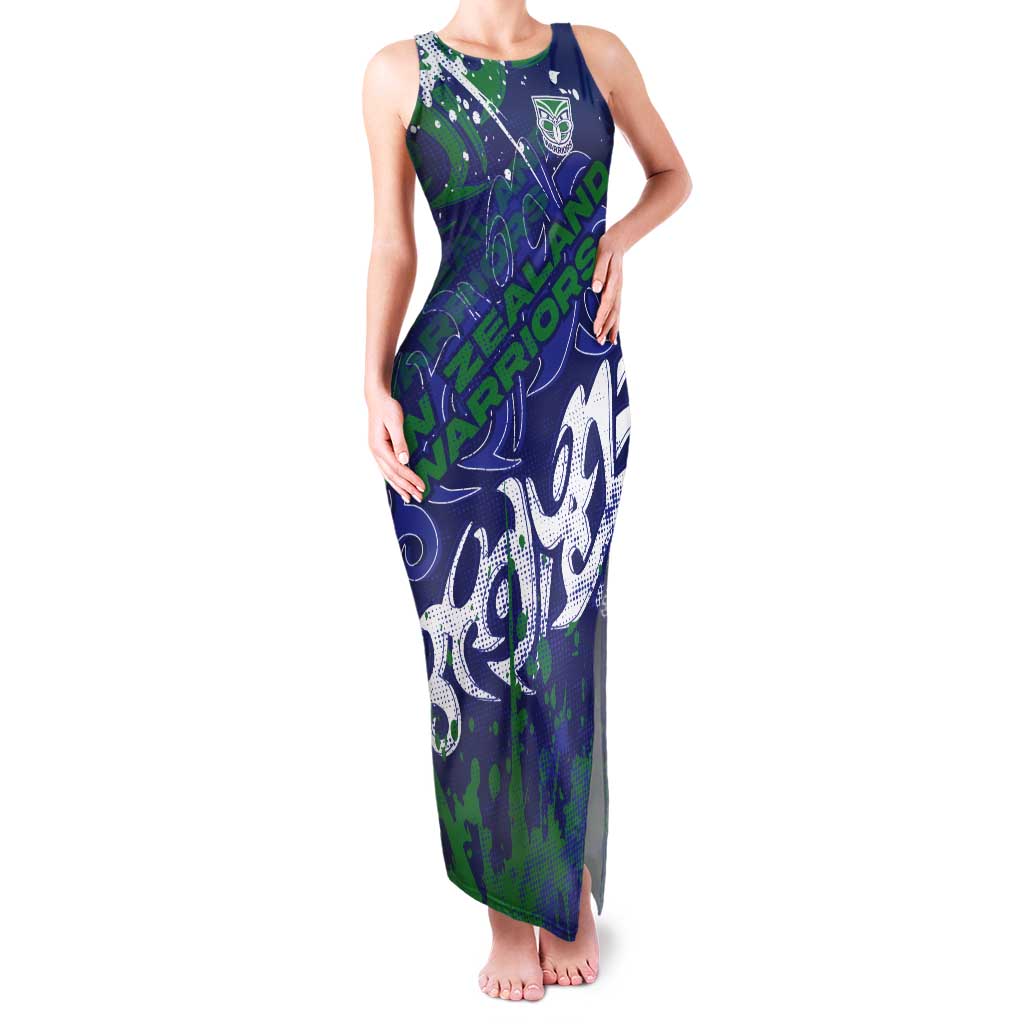 Personalized New Zealand Warriors Rugby Tank Maxi Dress Urban Street Graffiti Style - Distressed Splatter Elements