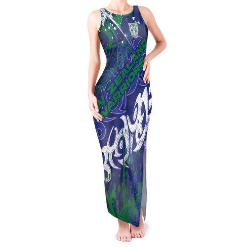 Personalized New Zealand Warriors Rugby Tank Maxi Dress Urban Street Graffiti Style - Distressed Splatter Elements