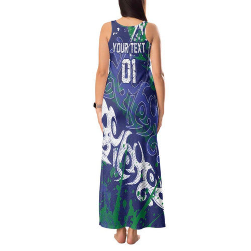 Personalized New Zealand Warriors Rugby Tank Maxi Dress Urban Street Graffiti Style - Distressed Splatter Elements