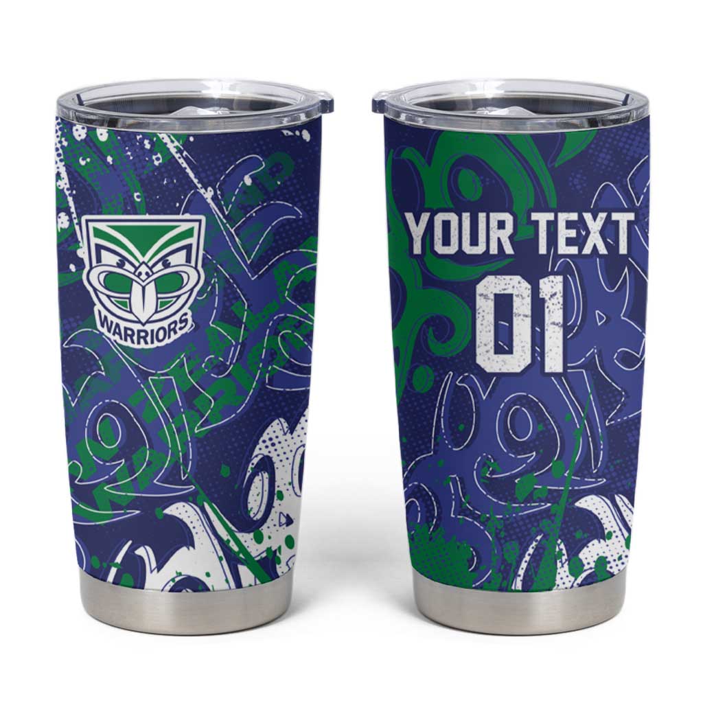 Personalized New Zealand Warriors Rugby Tumbler Cup Urban Street Graffiti Style - Distressed Splatter Elements