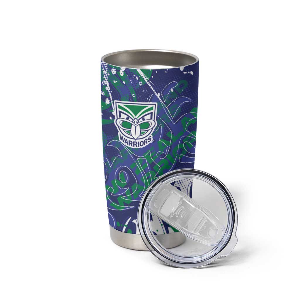 Personalized New Zealand Warriors Rugby Tumbler Cup Urban Street Graffiti Style - Distressed Splatter Elements