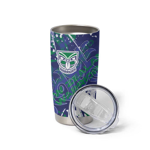 Personalized New Zealand Warriors Rugby Tumbler Cup Urban Street Graffiti Style - Distressed Splatter Elements