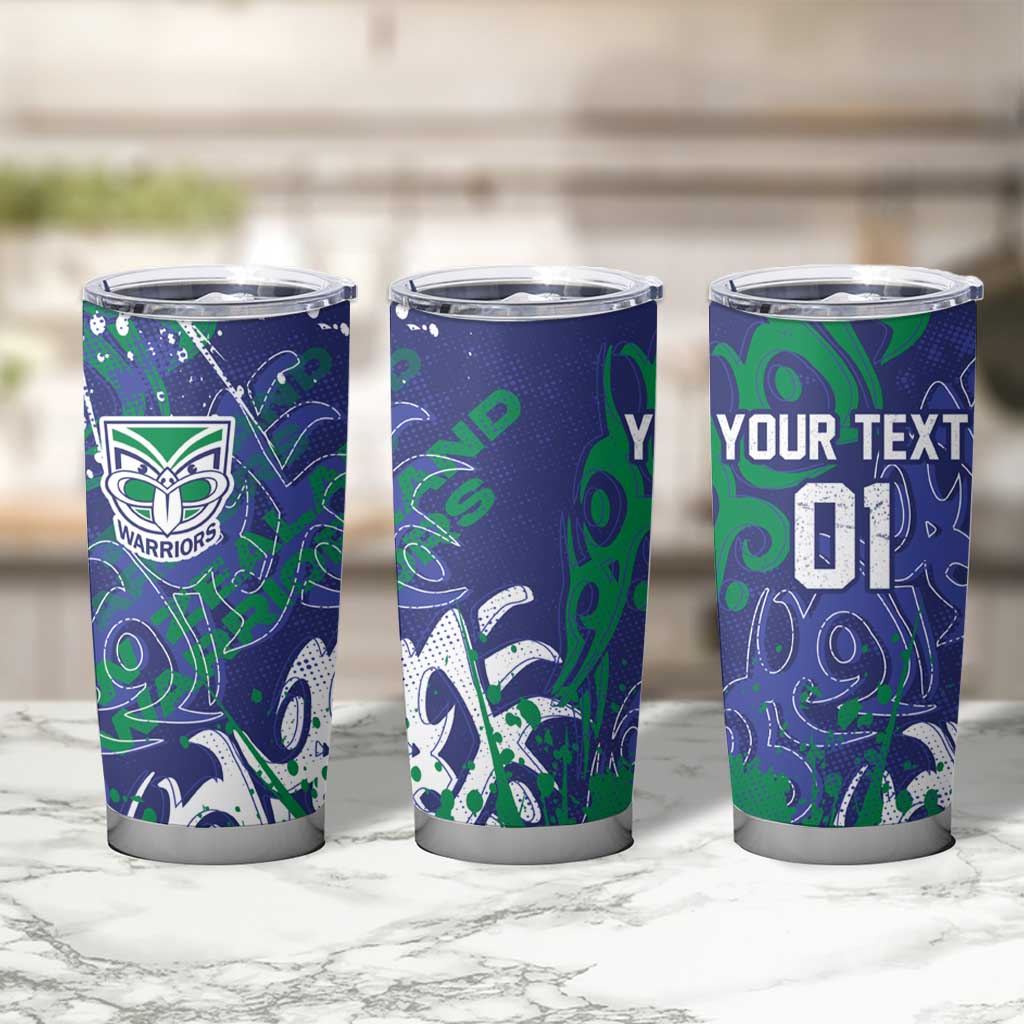 Personalized New Zealand Warriors Rugby Tumbler Cup Urban Street Graffiti Style - Distressed Splatter Elements