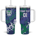 Personalized New Zealand Warriors Rugby Tumbler With Handle Urban Street Graffiti Style - Distressed Splatter Elements