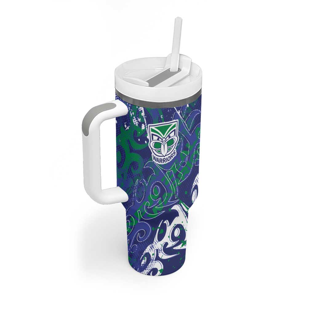 Personalized New Zealand Warriors Rugby Tumbler With Handle Urban Street Graffiti Style - Distressed Splatter Elements