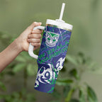 Personalized New Zealand Warriors Rugby Tumbler With Handle Urban Street Graffiti Style - Distressed Splatter Elements
