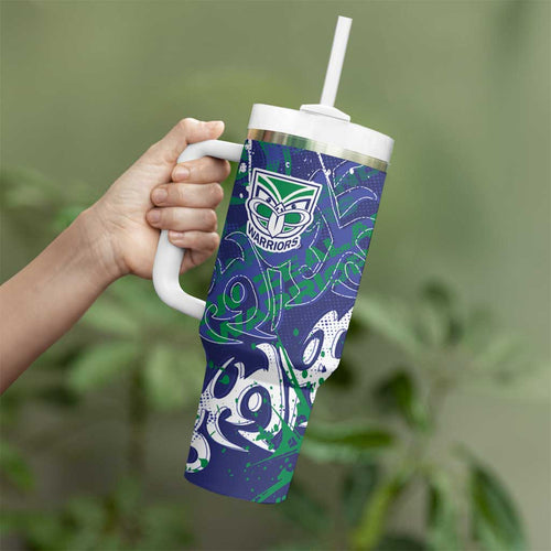 Personalized New Zealand Warriors Rugby Tumbler With Handle Urban Street Graffiti Style - Distressed Splatter Elements