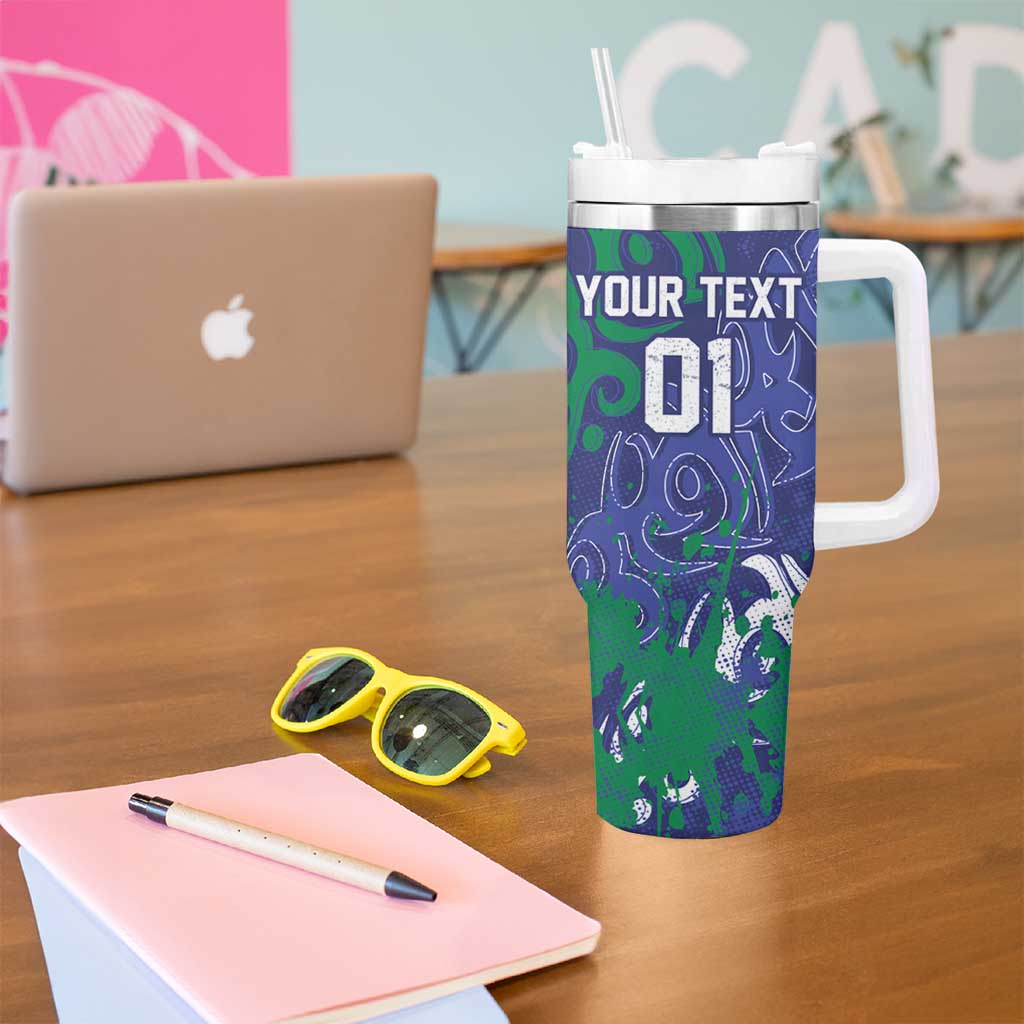 Personalized New Zealand Warriors Rugby Tumbler With Handle Urban Street Graffiti Style - Distressed Splatter Elements