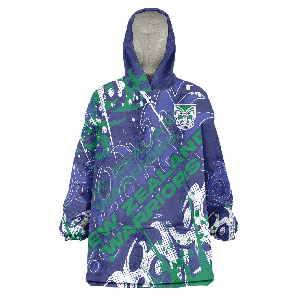 Personalized New Zealand Warriors Rugby Wearable Blanket Hoodie Urban Street Graffiti Style - Distressed Splatter Elements