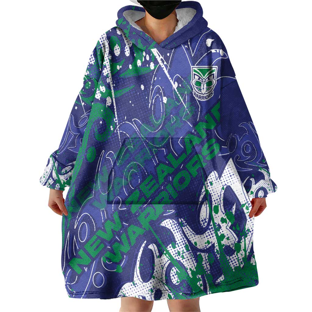 Personalized New Zealand Warriors Rugby Wearable Blanket Hoodie Urban Street Graffiti Style - Distressed Splatter Elements