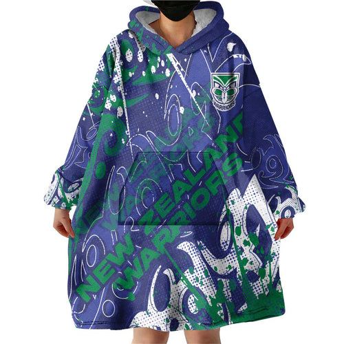 Personalized New Zealand Warriors Rugby Wearable Blanket Hoodie Urban Street Graffiti Style - Distressed Splatter Elements