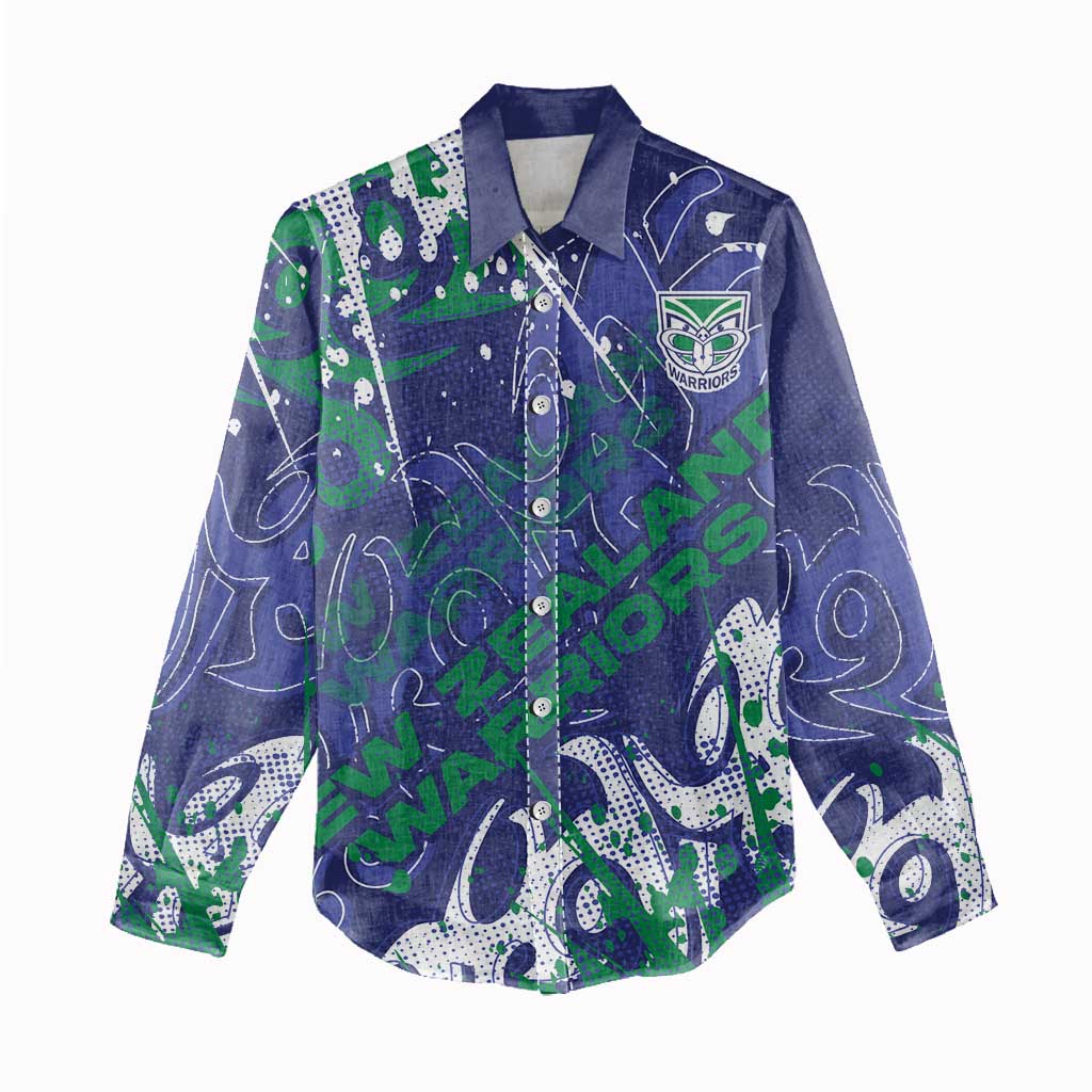 Personalized New Zealand Warriors Rugby Women Casual Shirt Urban Street Graffiti Style - Distressed Splatter Elements