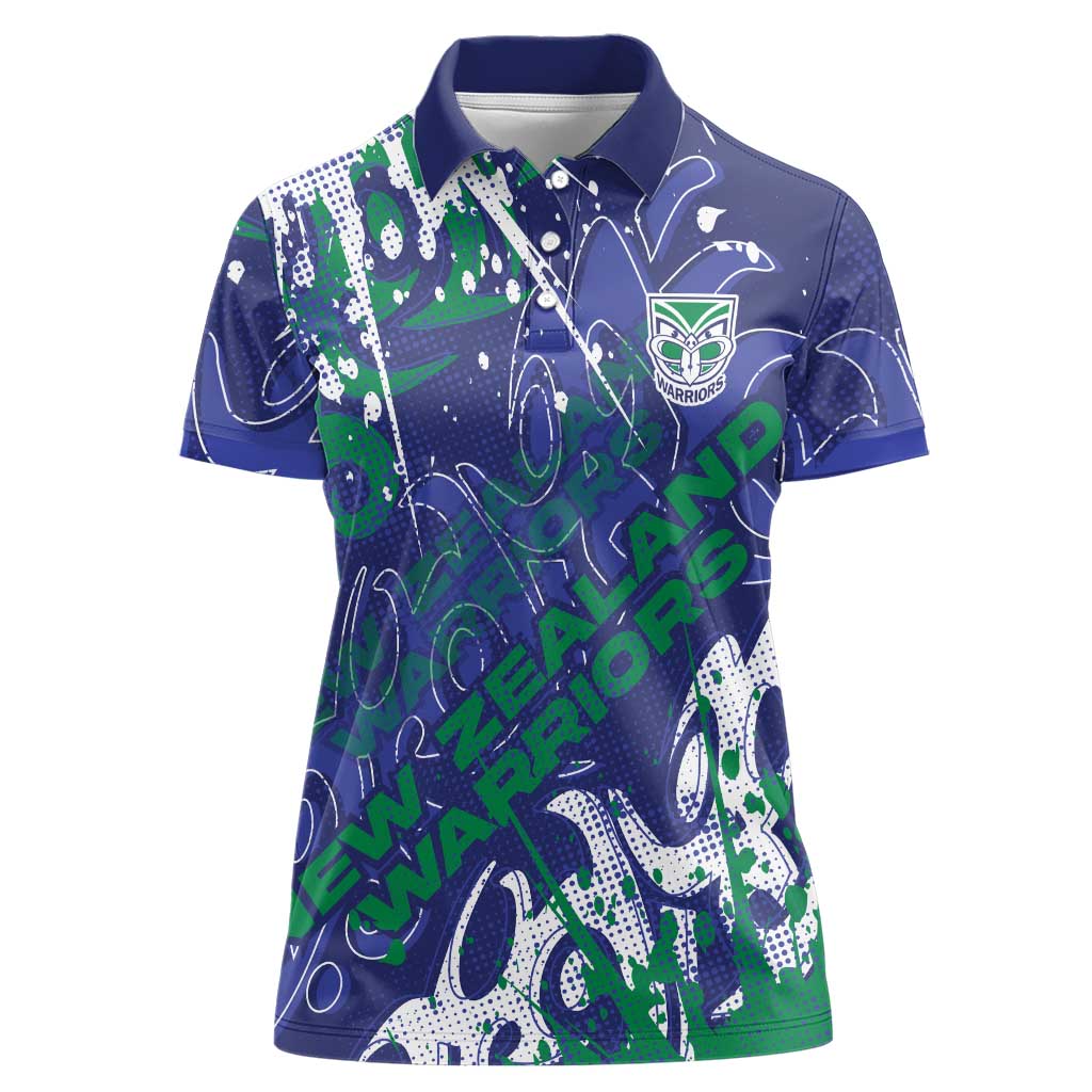 Personalized New Zealand Warriors Rugby Women Polo Shirt Urban Street Graffiti Style - Distressed Splatter Elements
