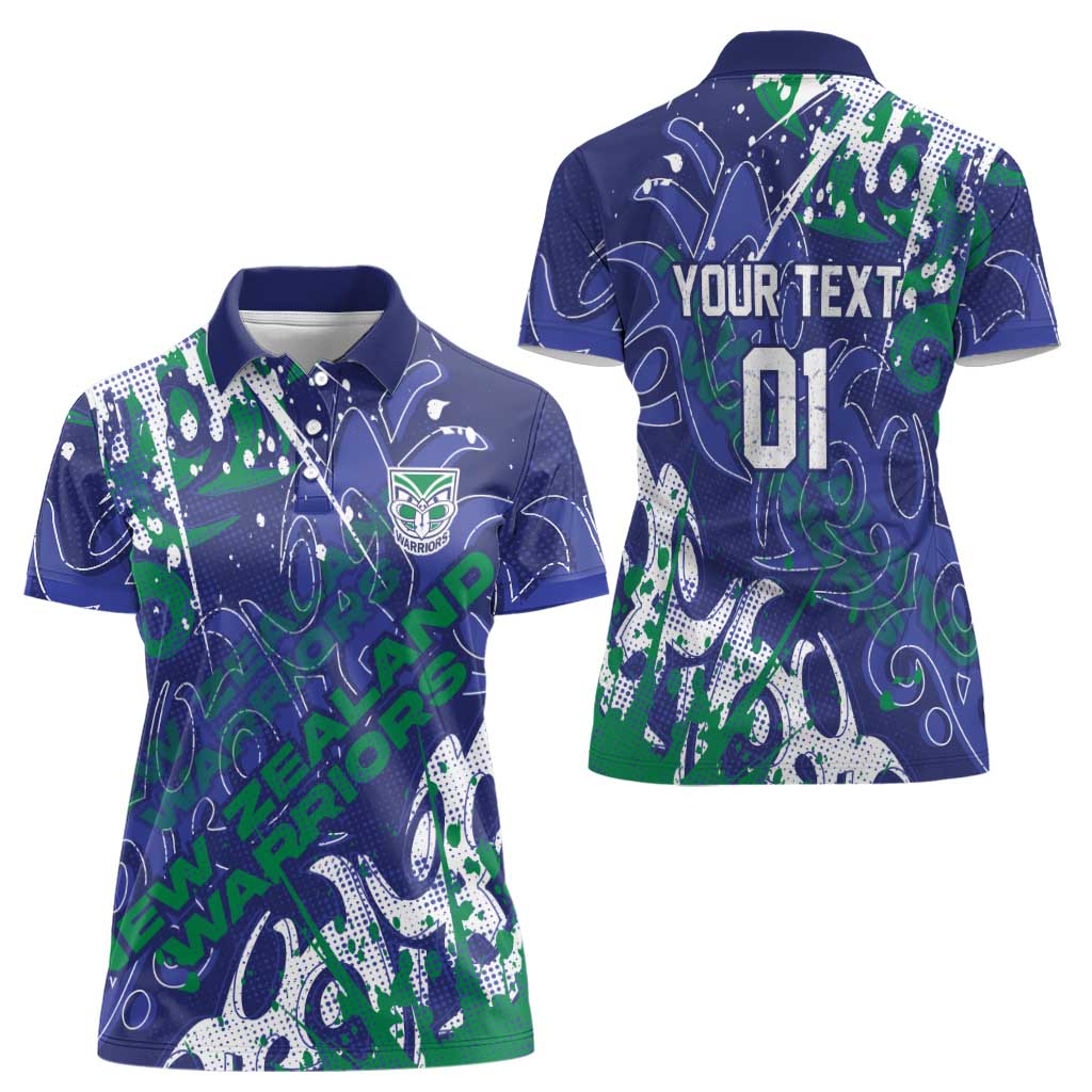 Personalized New Zealand Warriors Rugby Women Polo Shirt Urban Street Graffiti Style - Distressed Splatter Elements