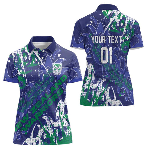 Personalized New Zealand Warriors Rugby Women Polo Shirt Urban Street Graffiti Style - Distressed Splatter Elements